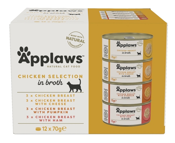 Applaws Cat Dåsemad, Chicken Selection in Broth,12x70g