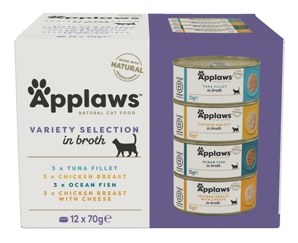 Applaws Cat Dåsemad, Selection in Broth,12x70g