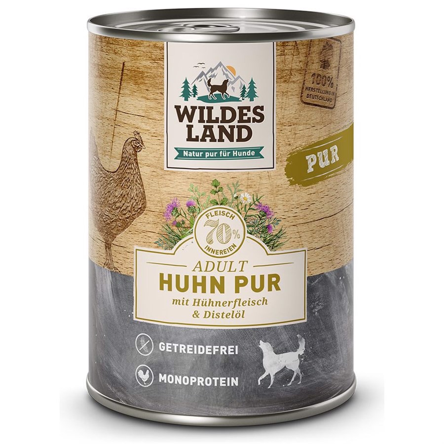 Wildes Land Pur Kylling dåsemad til hunde, 400g