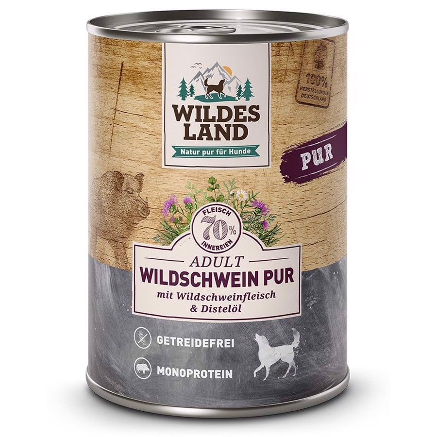 Wildes Land Pur Vildsvin dåsemad til hunde, 400g